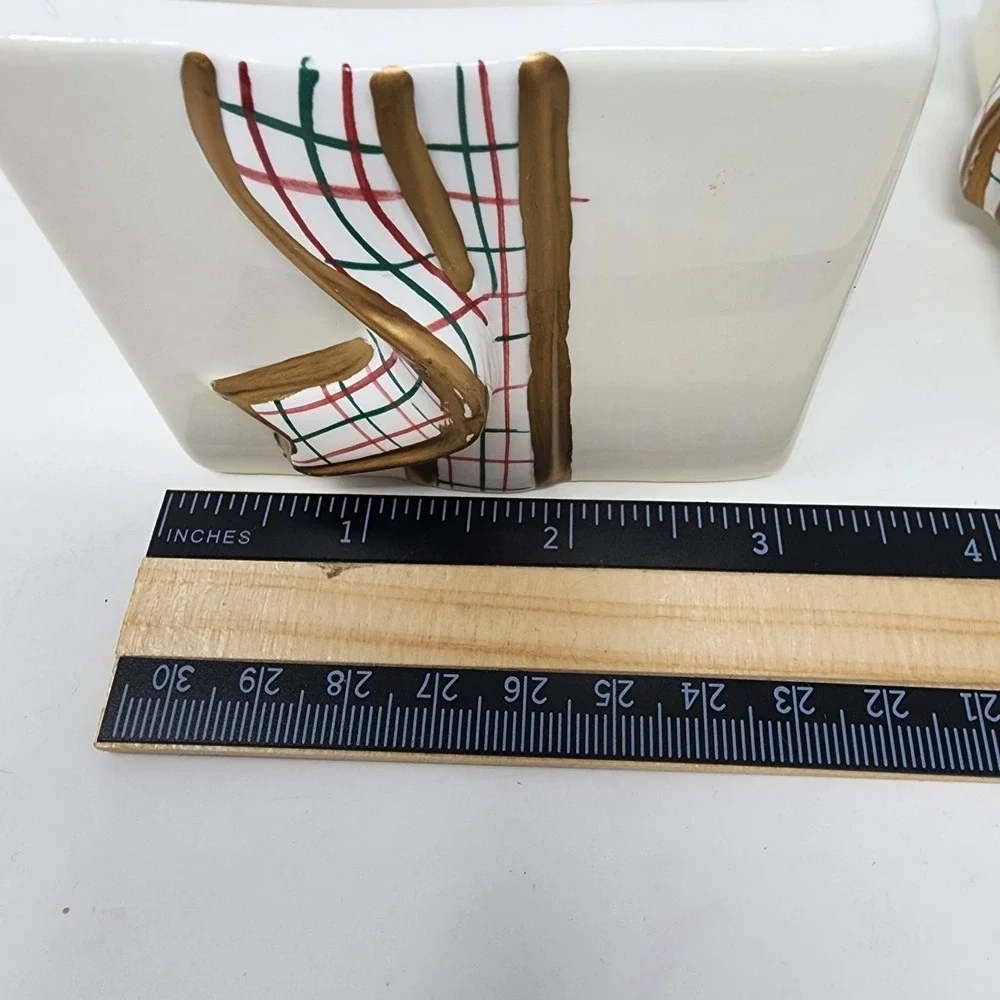 Vintage Avon China Gift Box Lidded Trinket Jar‎ Plaid Bow Ceramic Holiday Decor